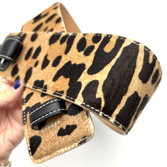 Vtg Barbara Bui Paris K6927 Leather Calf Hair Jaguar Print Wide Waist Belt 32\